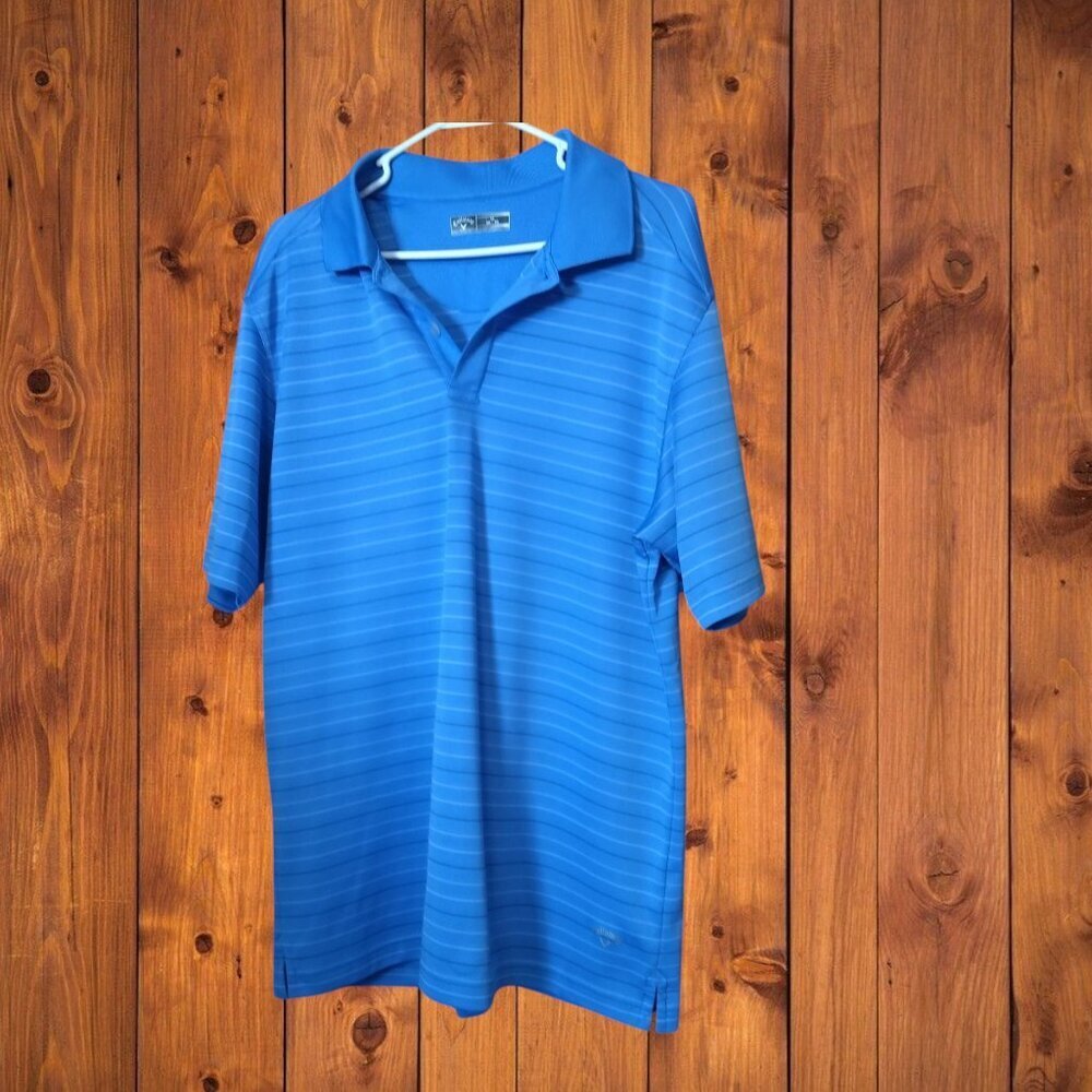 Callaway Blue Striped Short Sleeve Polo Collared Pullover Golf Men's XXL Classic